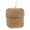 thumbnail image 1 of Canasta de almacenamiento de canasta de flores de hierba marina tejida a mano con tapa pequeña caja de pastos marinos, 1 of 8