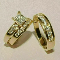 Princess 2Ct Lab-Created Diamond Engagement Ring 14k Trio Plated Set Yellow Gold