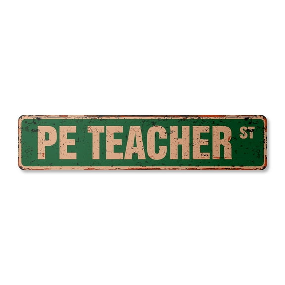 PE TEACHER Vintage Aluminum Street Sign outdoors lifestyle sports active games rustic metal tin | Indoor/Outdoor |  30" Wide