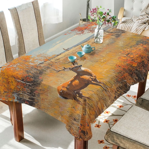 BZSMCE Square Tablecloth Mule Deer Cross The Forest Pattern Tableclothes