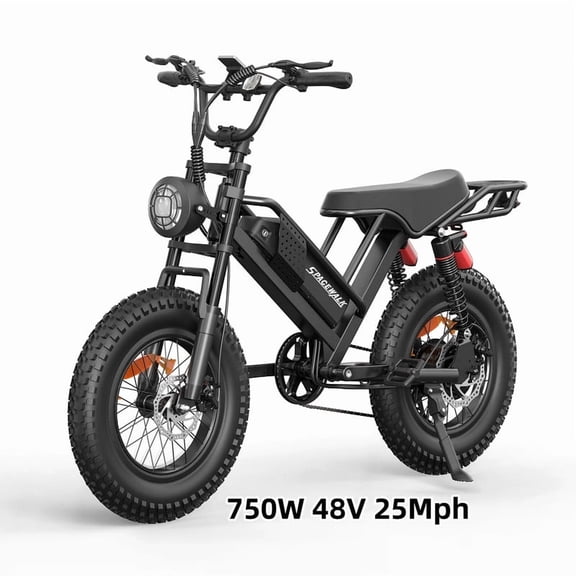 750W Motor SPACEWALK Electric Bike for Adults,20"x4" Fat Tires,25mph Top Speed,48V 15Ah Removable Battery,Dual Front & Rear Suspension UL2849