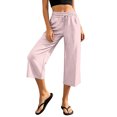 thumbnail image 4 of Linen Capris for Women Wide Leg Petite Pull On Pants with Drawstring Elastic Waist Casual Cropped Pants Pink XL, 4 of 6