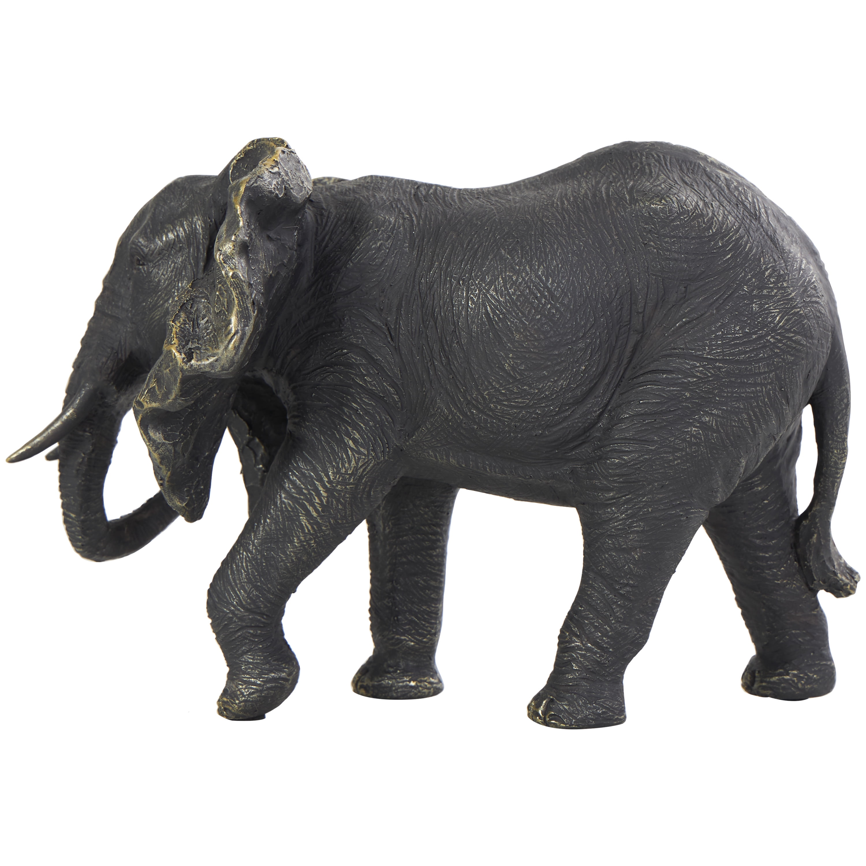 10" x 7" Bronze Polystone Elephant Sculpture with Gold Detailing, by DecMode