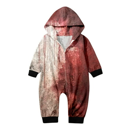 

Parent Child Bloodstain Print Hooded Zipper Home Jumpsuit (baby Style)