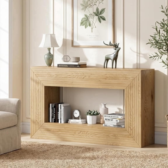 Winkalon 55" Fluted Entryway Console Table, Farmhouse Long Narrow Wooden Sofa Table Behind the Couch for Living Room, Hallway, Entrance, Foyer, Oak