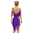 thumbnail image 2 of HULIJA Women's Latin Salsa Dress Fringe Irregular Cocktail Dress Rumba Samba Tango Ballroom Dancewear Purple L, 2 of 5