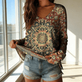 thumbnail image 2 of XUNKUSGA Shirts for Women Classic Vintage Floral Tops for Women Casual V Neck Womens Long Sleeve T Shirts Lightweight Soft Cotton Loose Ladies Tops and Blouses S-2XL, 2 of 8