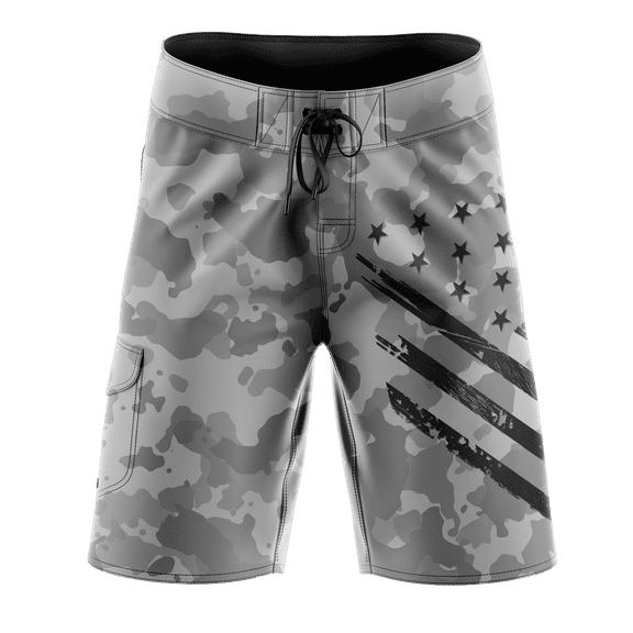 Men's Grey Camo Black Crest Board Shorts, Decorated in The USA