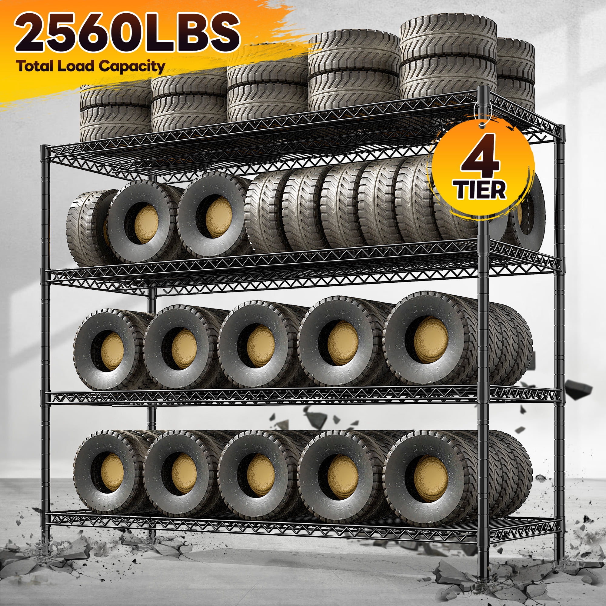 REIBII Heavy Duty Metal Storage Rack 4-Tier Adjustable Wire Shelves 2560lbs Pantry & Garage Shelving,55.5"H x 55.5"W x 18"D