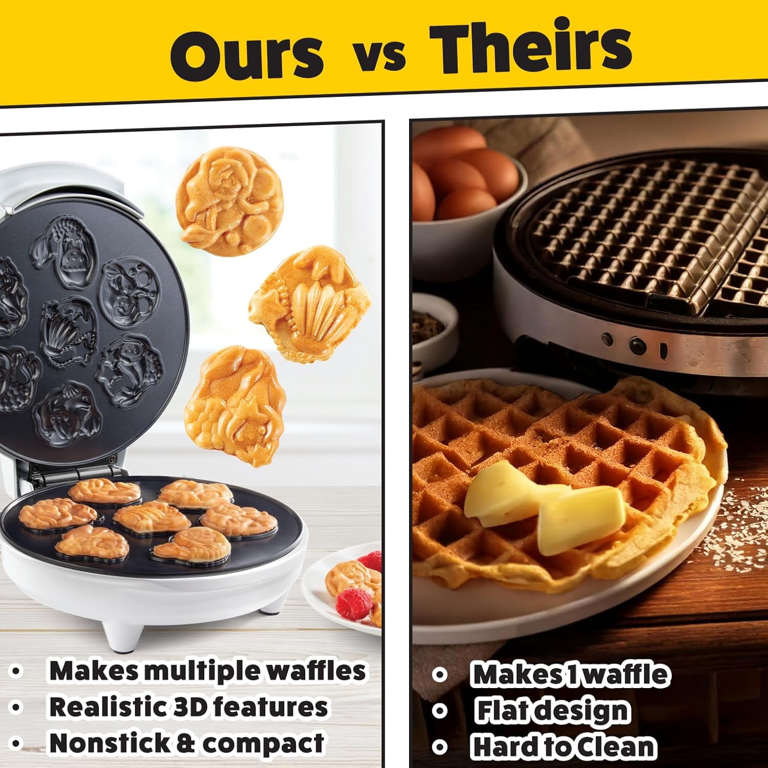 Mermaid Waffle Maker- Create 7 Different Mermaid Shaped Waffles in Minutes - Cool Under the Sea Breakfast for Kids & Adults- Electric Nonstick Waffler Iron Ocean Theme w Recipes, Great Gift