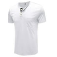 thumbnail image 4 of Caqnni Mens Fashion Henley Shirts Short Sleeve Button Cotton T-Shirt with Pocket (White,M), 4 of 5