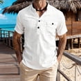 thumbnail image 2 of VSSSJ Men's Henley Shirt Casual Short Sleeve Button Up Textured Shirts Banded Collar Solid Summer Beach Shirts Tops with Pocket White XXL, 2 of 8