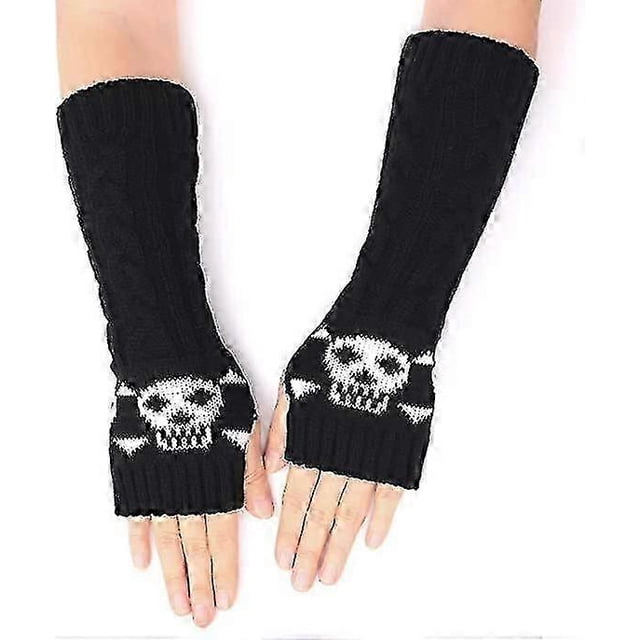 Arm Warmers Goth Knitted Fingerless Gloves Punk Skull Hand Warmers For Cosplay Typing Driving1 Pair