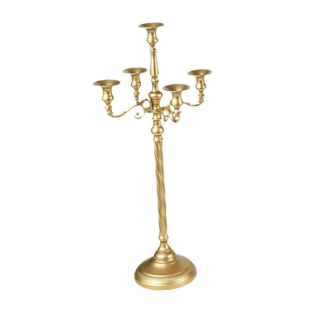Candelabro de 5 Brazos de Metal, Candelabro Decorativo para Escritorio, Soporte para Velas para Repisa de Chimenea, Base Estable Y Resistente Dorado 23x63cm