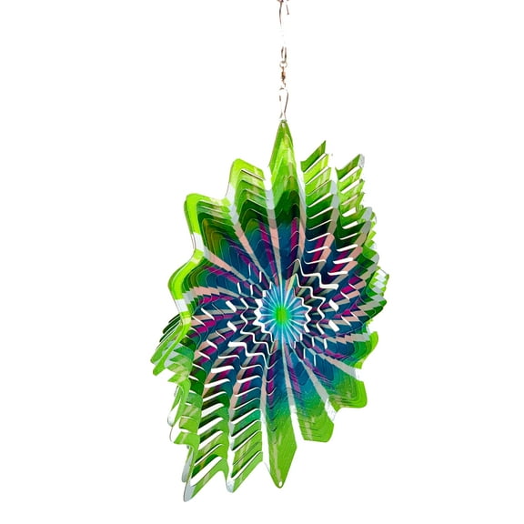 Dundee Deco's Wind Spinner in Gift Box - 3D Hanging Indoor Outdoor Yard Garden Decoration - Mandala - Vortex Splash - Green Purple Pink - 12 in- Unique Gift Idea For Men Women, Souvenir, Present