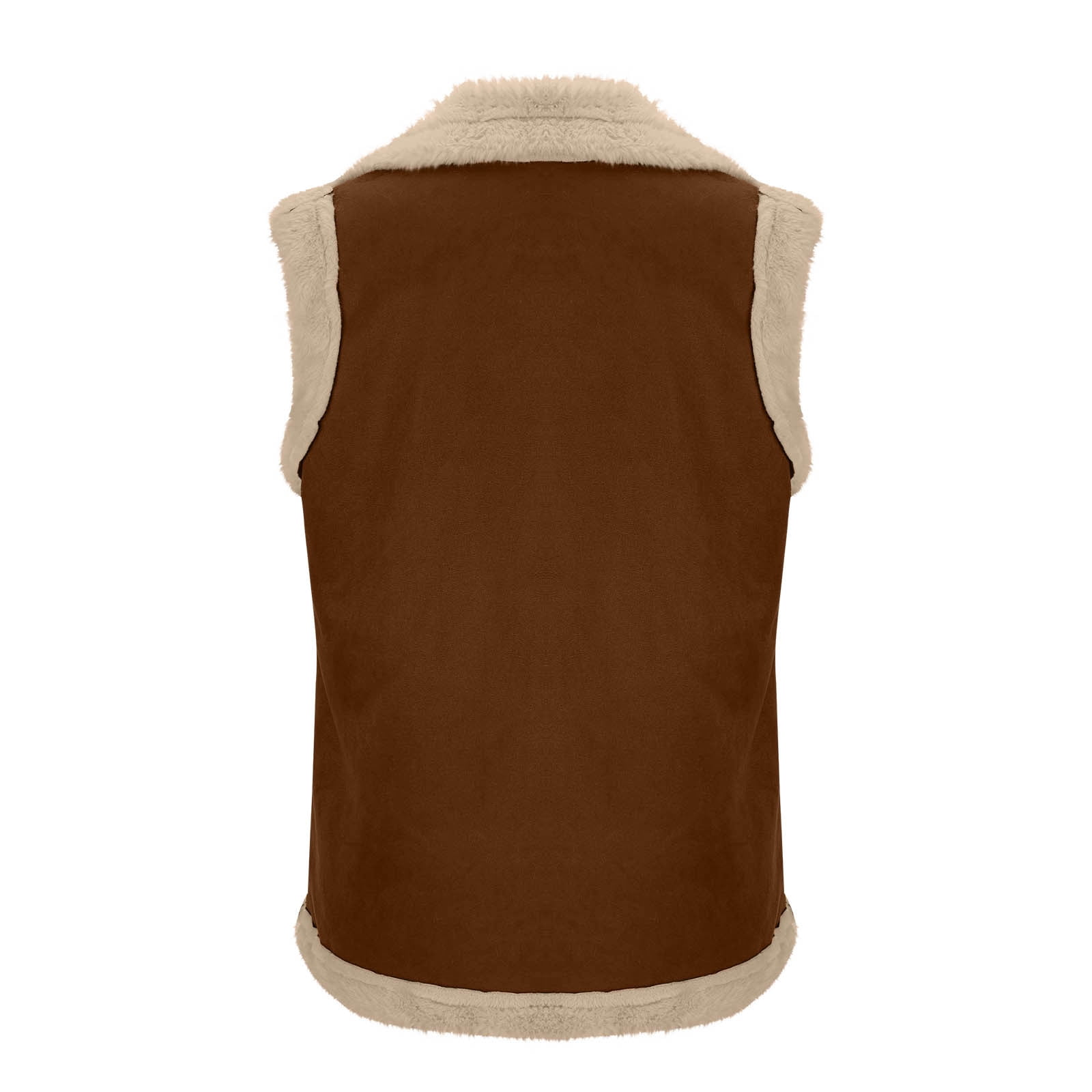 Sokhug Women's Sherpa Faux Leather Vest Jacket Winter Warm Sleeveless Coat with Pockets, Khaki