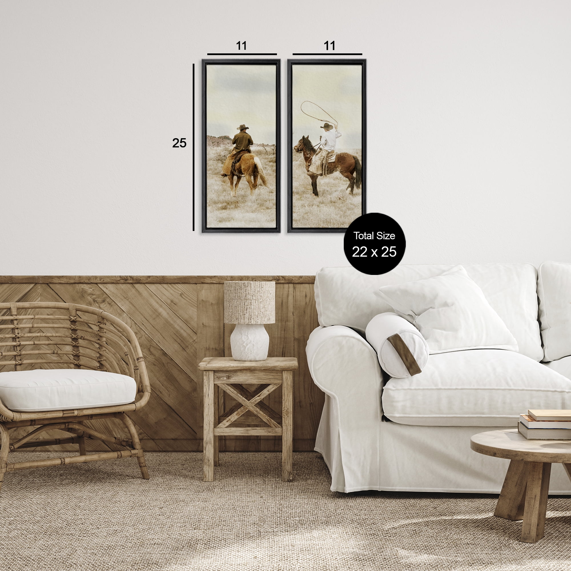 Stupell Industries Wrangling Cowboy Duo 2 Piece Black Framed Floater Canvas Set, design by Marcus Prime