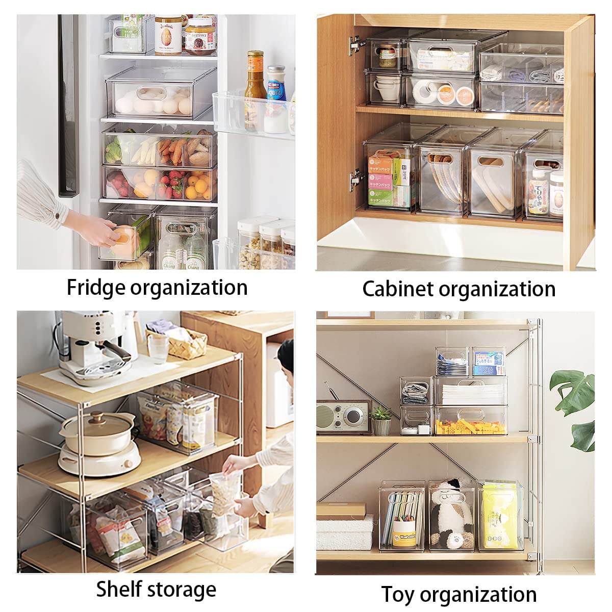 4 Pack Stackable Refrigerator Organizer Bins Pull-out Drawers For Fruit And Veggies Storage Fridge Clear Drawer Containers With Handle Divided Organization Produce Saver