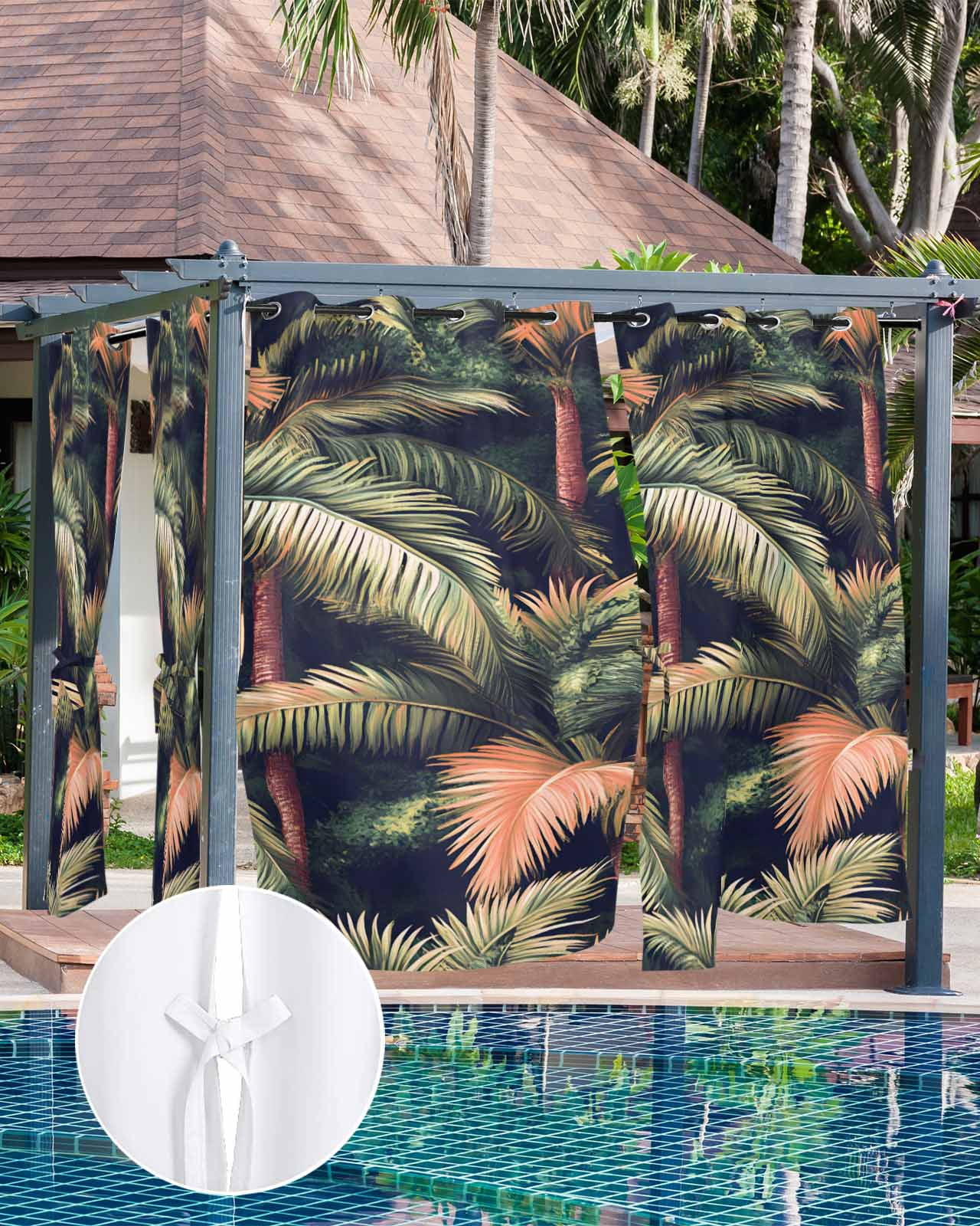 nqOlkjepod Outdoor Curtains for Patio Waterproof, Palm Forest Outdoor Privacy Panels Grommet, Country Summer Tropical Plants Forest Blackout Outside Curtains for Porch/Cabana 54"x108", 1 Panel
