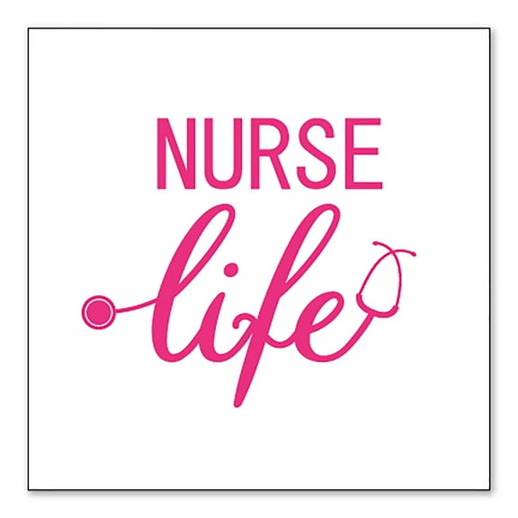 DistinctInk Custom Bumper Sticker - 10" x 10" Decorative Decal - White Background - Nurse Life Stethoscope Pink