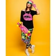 thumbnail image 4 of 80s 90s Women Costume Set, Lips Print off Shoulder T-shirt, Geometric Legging Pants Earring Necklace Gloves Bracelet, 4 of 7