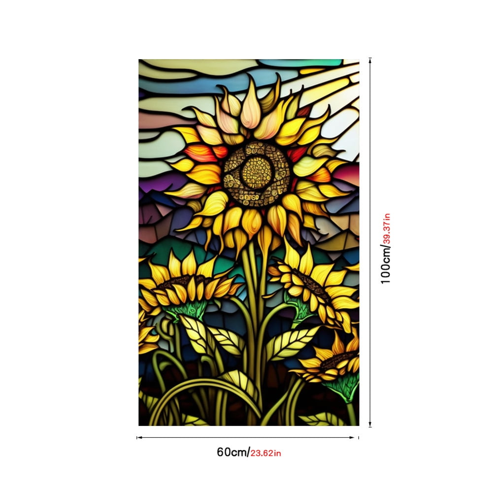 Sunflower Stained Glass Window Film Removable Uv Blocking Heat Insulation Privacy Window Film Decorative Static Cling