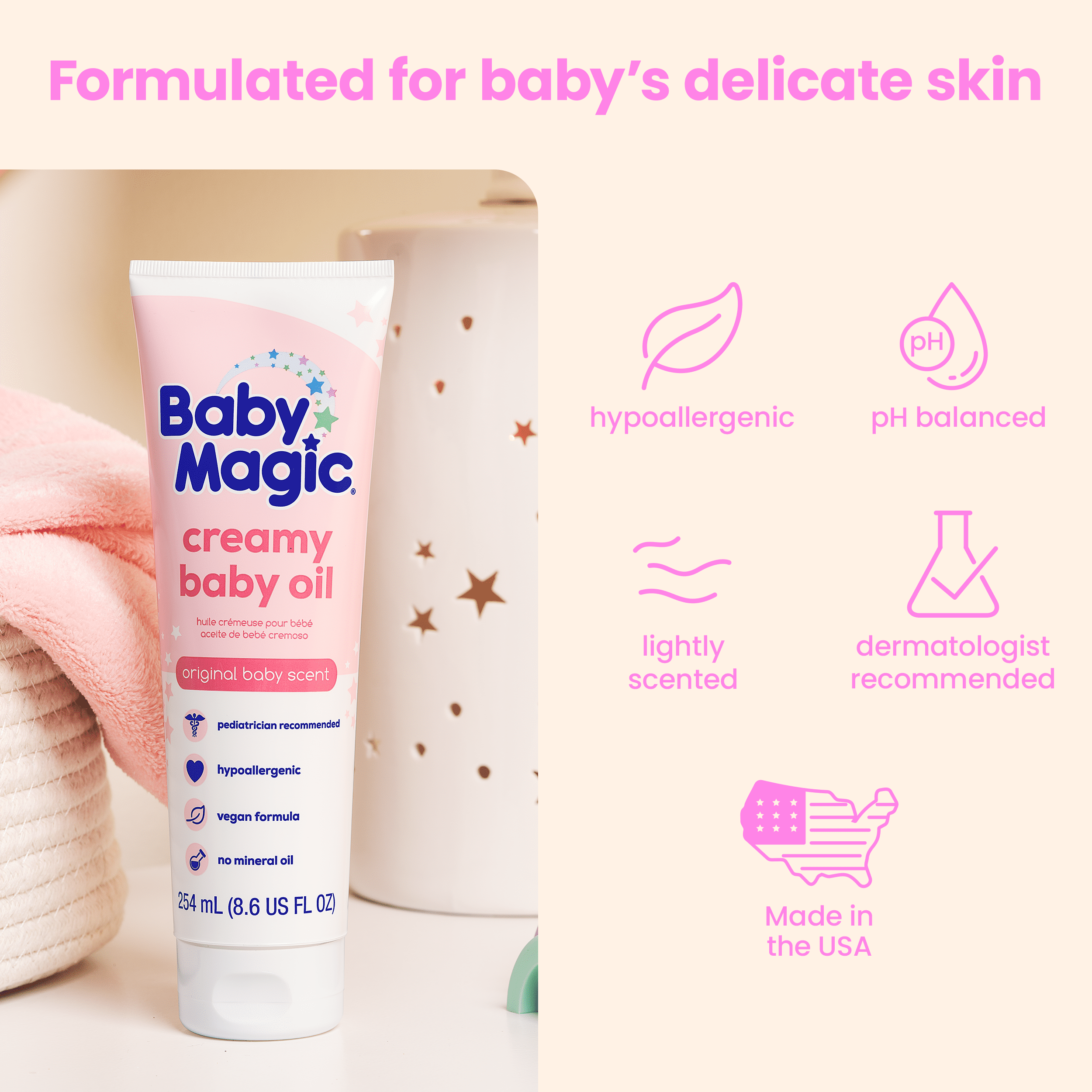Baby Magic Creamy Baby Oil Lotion, Original Baby Scent, Hypoallergenic, 8.6 fl oz.
