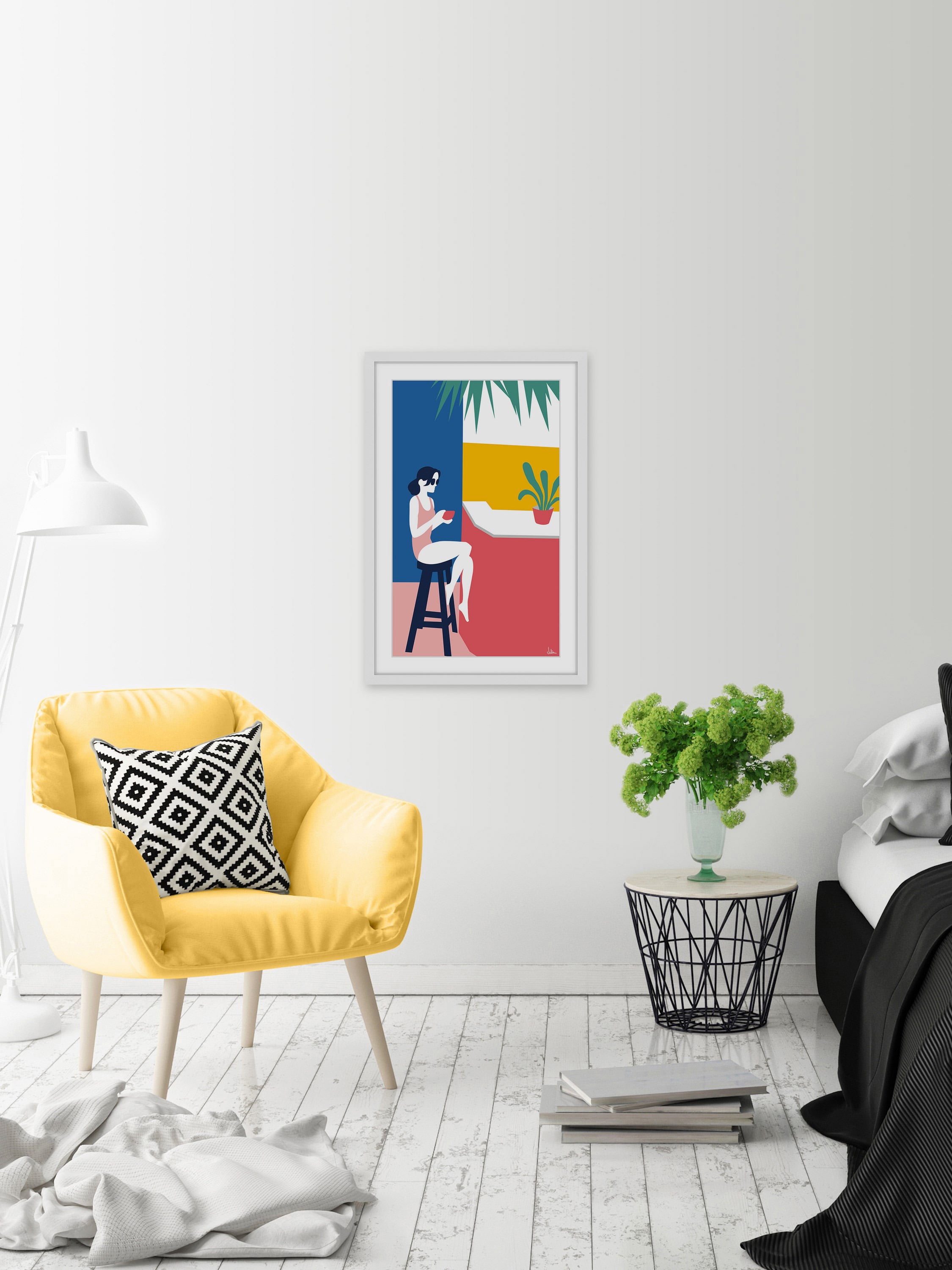 A Lady at the Beach Bar Framed Painting Print