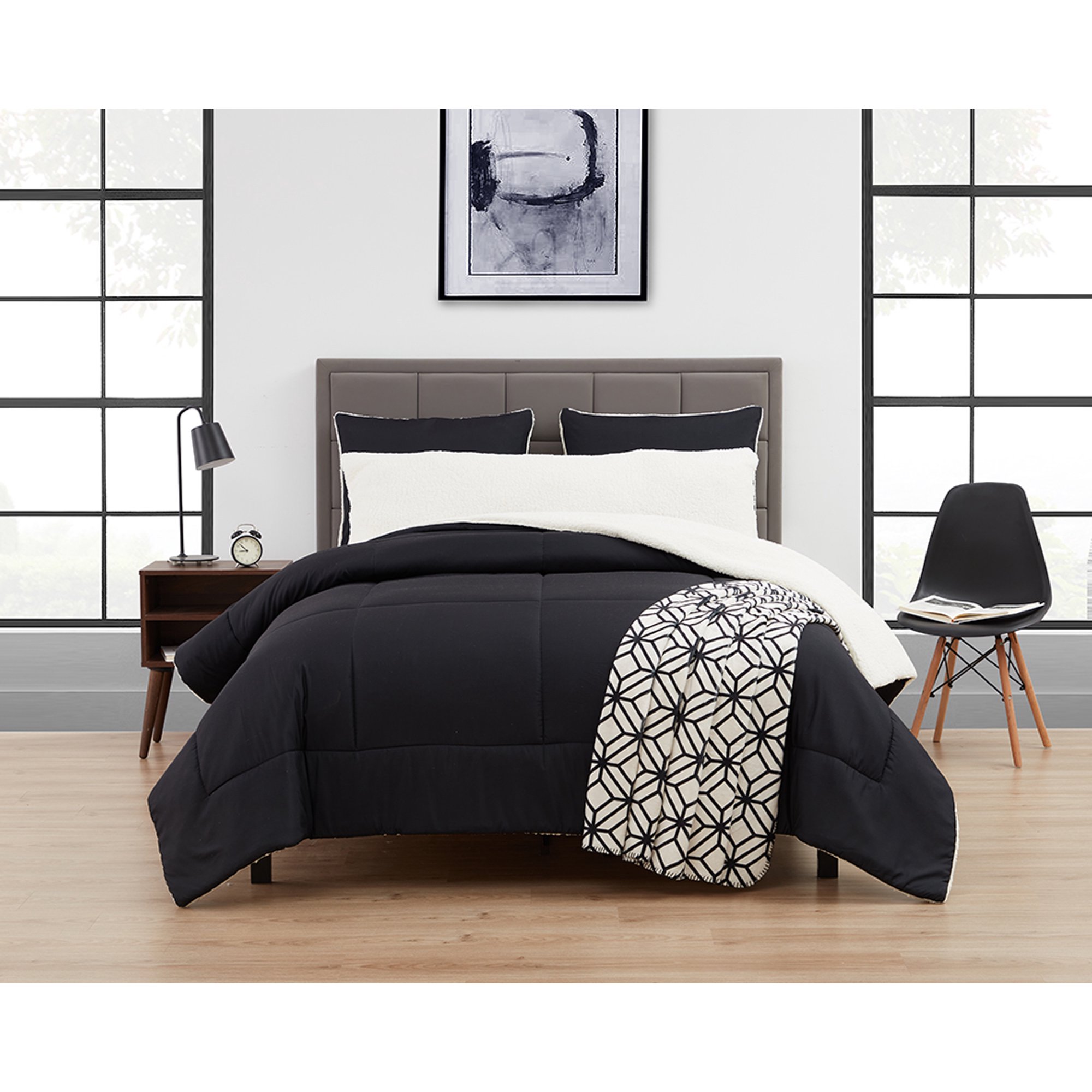 Serta So Cozy 5-Piece Sherpa Reverse Comforter Set, Rich Black, Full/Queen - image 2 of 10
