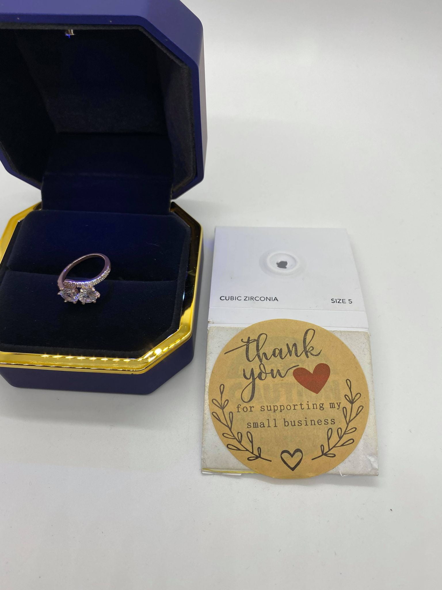 Silver-Tone Cubic Zirconia 2-Stone Ring
