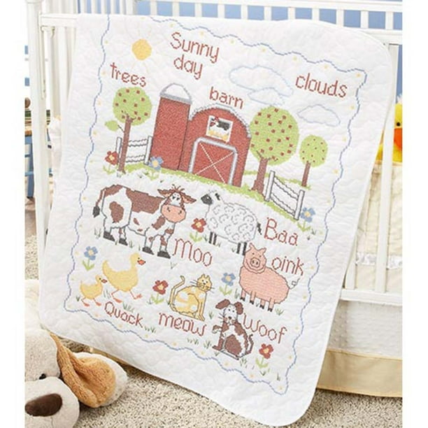 Herrschners prequilted barnyard baby quilt stamped crossstitch kit