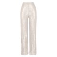 thumbnail image 4 of Womens Sequin Flare Pants Sparkly Glitter High Waisted Wide Leg Trousers Elastic Loose Night Out Shiny Pants (XL, Silver), 4 of 4