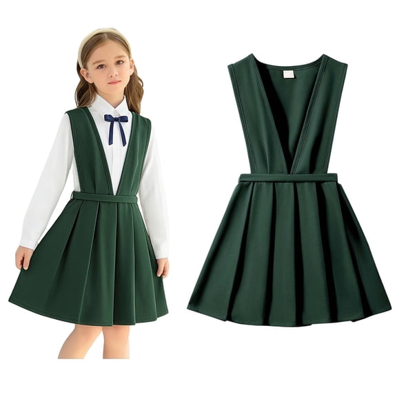 Uniform Dresses for Girls V-neck Jumper Dresses Sleeveless Green Dresses Girls Dress 3-4 Years