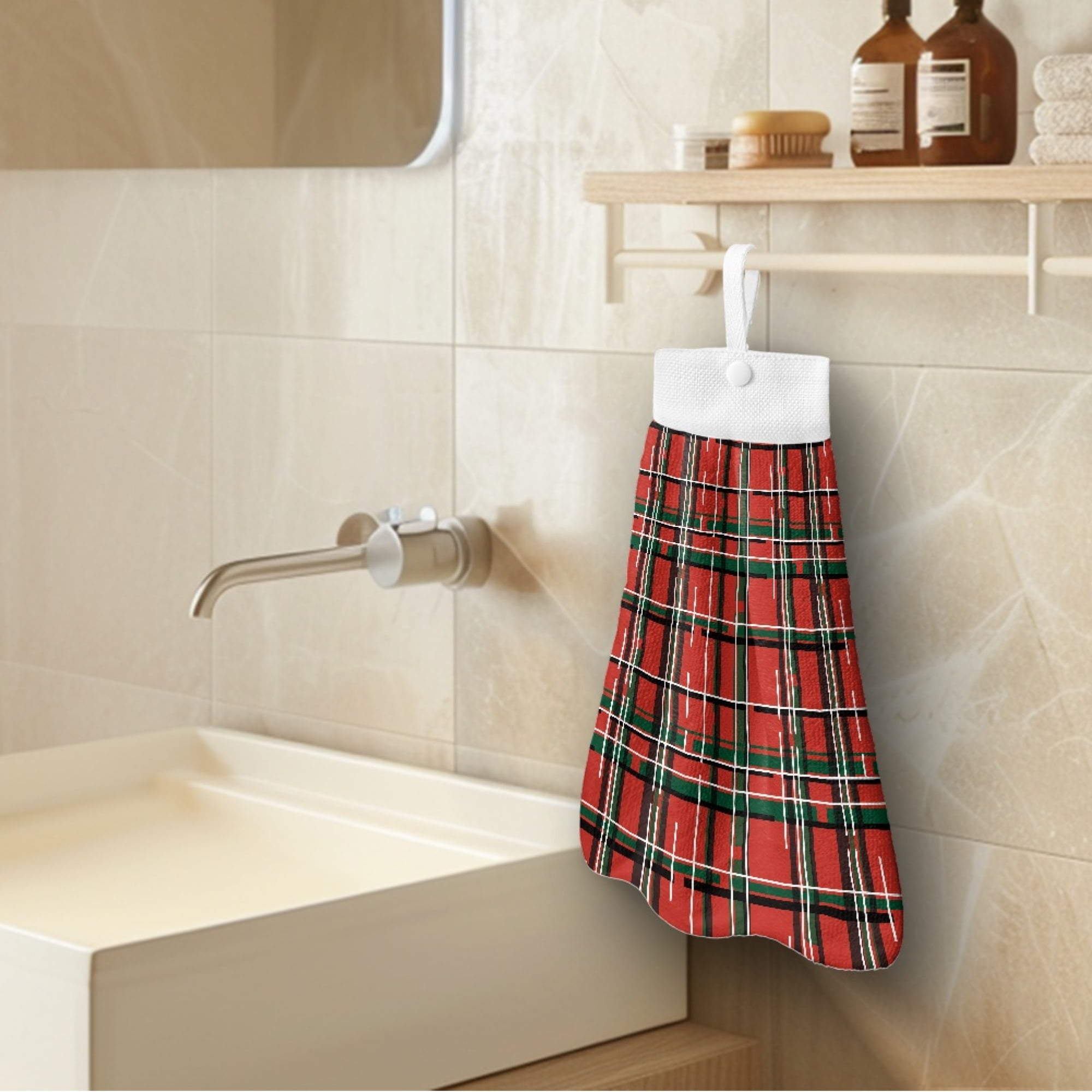 SEANATIVE Buffalo Plaid Hand Towels Bathroom Decorative Absorbent Hanging Hand Towels for Kitchen 3 Pcs Christmas Hand Towels with Hanging Loops Breathable Fast Drying Hang Towel Home Decor