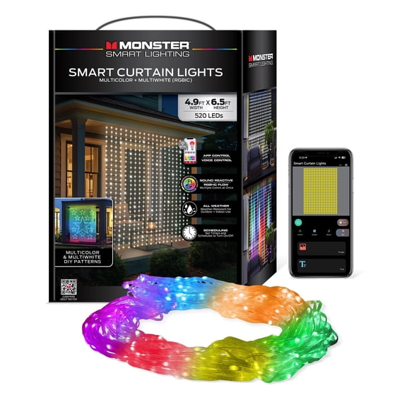Monster RGBIC Smart Curtain Light Display 4.9ft x 6.5ft Multiwhite