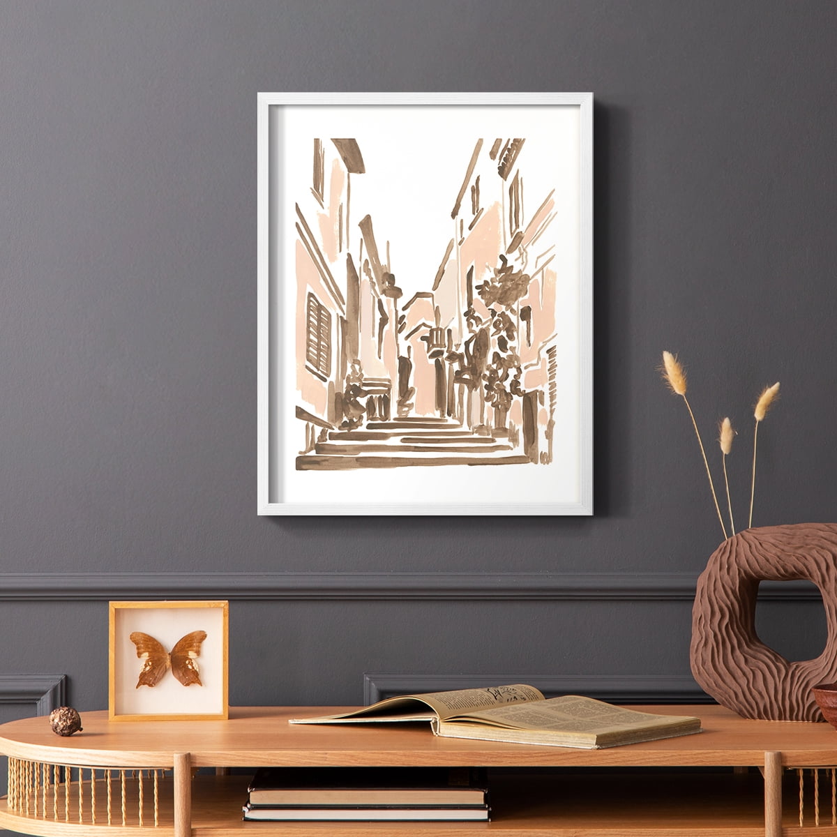 Blush Architecture Study I Framed Print in White Solid Wood Framed Print No Nail Hanging