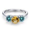 thumbnail image 3 of Gem Stone King 925 Sterling Silver Yellow Citrine and Blue Moissanite Engagement Ring for Women | 1.80 Cttw | Round 6MM | Gemstone November Birthstone | Size 7, 3 of 6