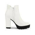 thumbnail image 5 of BLISSFUL STEP Women's Chelsea Boots Platform Block Cleated Sole Heel White 8.5, 5 of 7