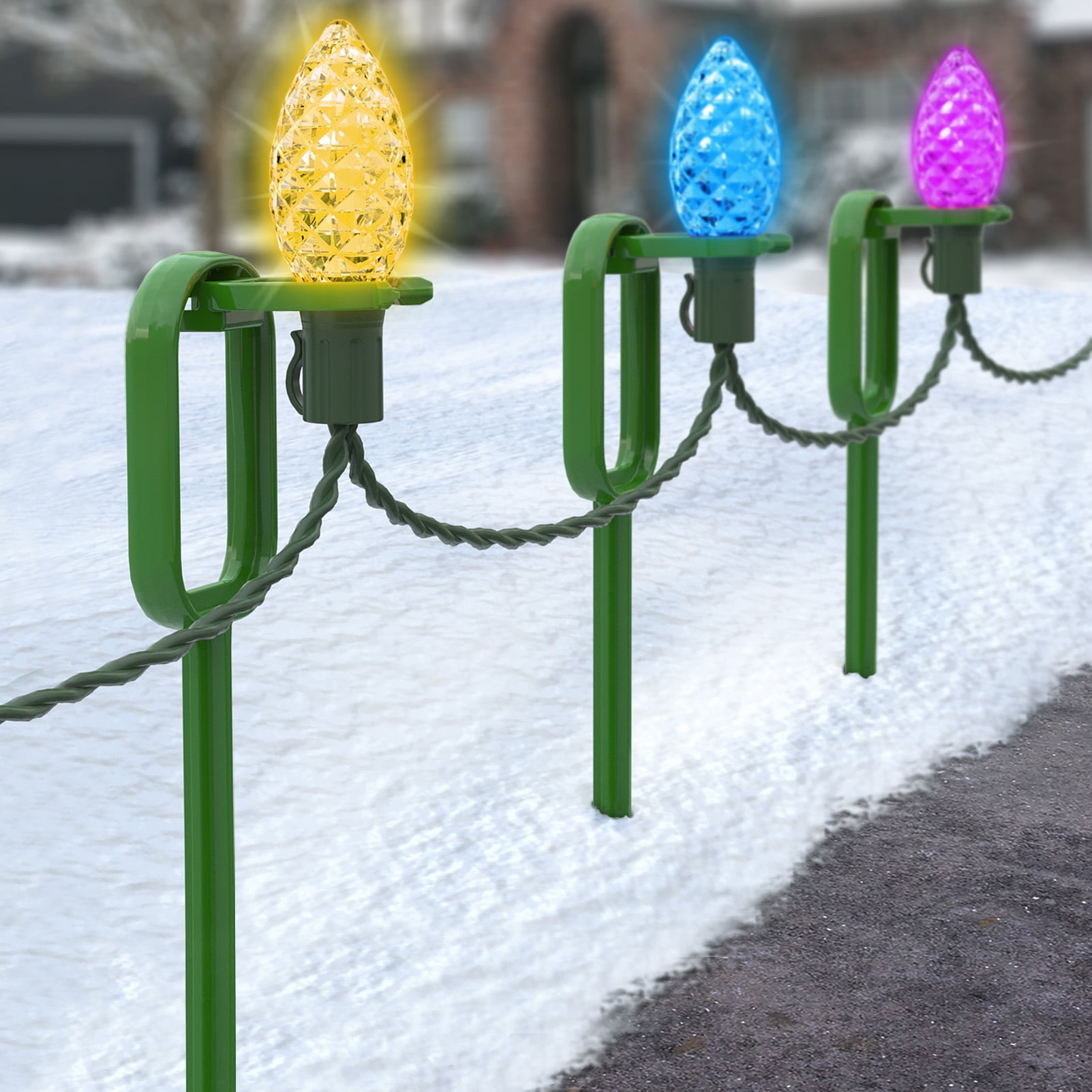 Adams Manufacturing 10" Easy Push Christmas Lawn Stakes for String Lights, Green, 25 Count