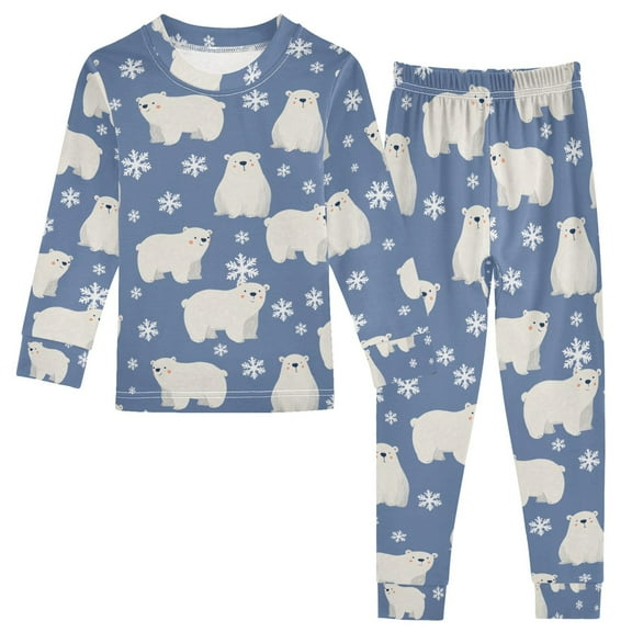 joogoo Bear with Snow 2 Piece Long Sleeve Tee and Pants Cotton Pajama Set 5Y
