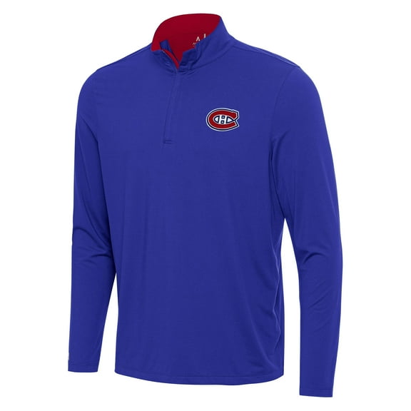 Men's Antigua Blue/Red Montreal Canadiens Content Quarter-Zip Pullover Top