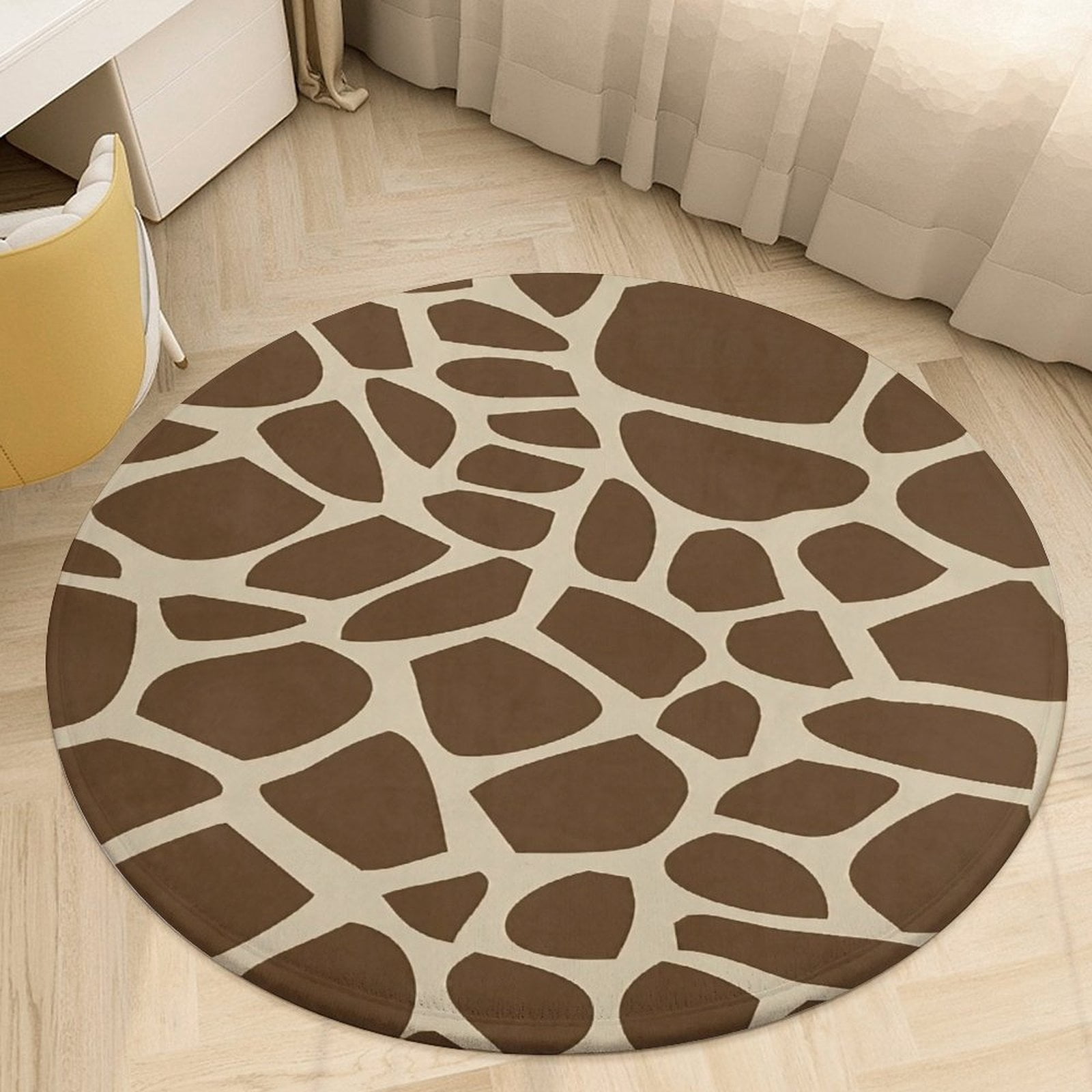 Giraffe Pattern (2) Round Area Rugs for Bedroom Living Room, 2FT Soft Comfy Indoor Circle Carpets, Carpet Home Decor Floor Mat