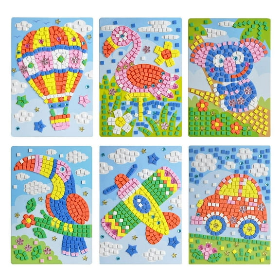 Toddmomy 6Pcs Creative Sticker Mosaics Rectangular EVA Children Handmade Craft DIY Educational Toy for Kids 11.8x6.5in