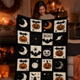 thumbnail image 5 of Qiulaii Vintage Patchwork Halloween Flannel Throw Blanket, Soft Cozy Flannel Sofa Bed Cover, Lightweight Decorative Blanket for Indoor Leisure, Halloween Party Farmhouse Home Decor, (A), 5 of 7
