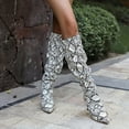 thumbnail image 2 of Oyedens Kitten Heel Knee High Boots for Women Fashion Snakeskin Leather Slouchy Wide Calf Booties, 2 of 5