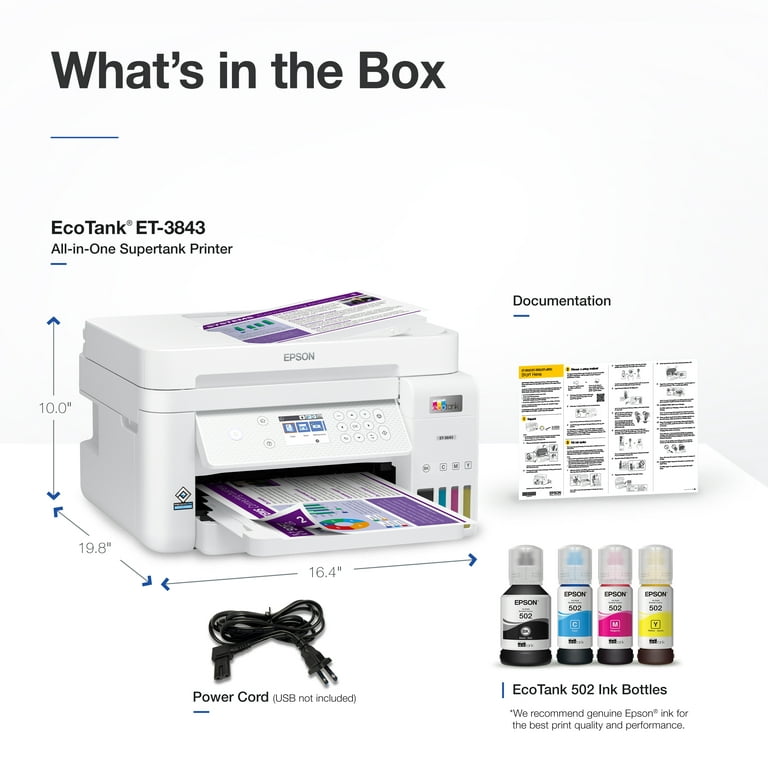 Epson ET3843 EcoTank Wireless Color All-In-One Cartridge-Free Supertank Printer with Scanner