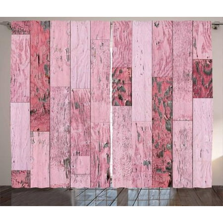 Wood Print Curtains 2 Panels Set, Pastel Pink Rustic Planks with a Distressed Look Barn House Cottage Theme, Window Drapes for Living Room Bedroom, 108W X 108L Inches, Pink, by