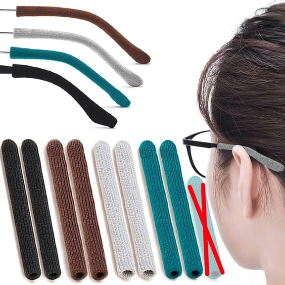 HBMYN 4 Pairs Extended Eye Glasses Ear Grippers,Soft Knitting Cotton Arm Cushion for Glasses Behind Ear,Anti Slip Eye Glass Ear Grips,Non Slip Ear Pads,Eyeglasses Temple Tips