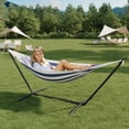 thumbnail image 2 of COZONY 2-Person Hammock with Steel Stand, 450lb Capacity, Portable Cotton Rope Bed, Carry Bag Included, 2 of 9