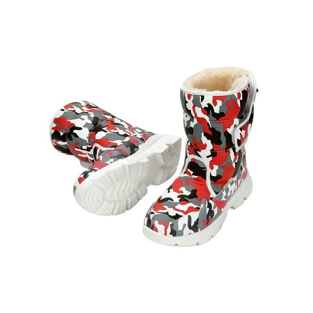 

Rotosw Womens Mens Winter Boot Mid Calf Warm Shoes Plush Lined Snow Boots Non-Slip Faux Fur Hiking Hook And Loop Full Camouflage Red 5.5Y